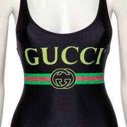 Gucci Black Lycra Logo Printed Sparkling Swimsuit XXS