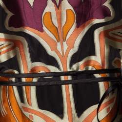 Pre Owned Gucci Black Nouveau Printed Silk Belted Maxi Dress L