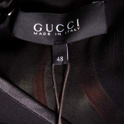 Pre Owned Gucci Black Nouveau Printed Silk Belted Maxi Dress L