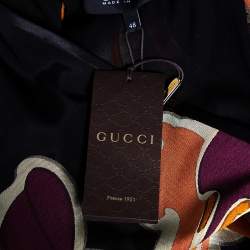 Pre Owned Gucci Black Nouveau Printed Silk Belted Maxi Dress L