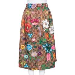Pre Owned Gucci Multicolored GG Supreme Flora Printed Jersey Skirt S