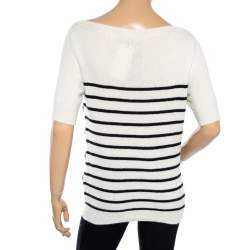 Pre Owned Gucci Off-White Striped Cashmere Embellished Sweater S