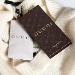 Pre Owned Gucci Off-White Striped Cashmere Embellished Sweater S