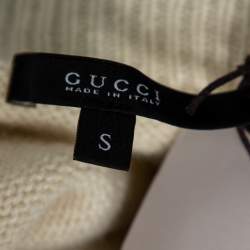 Pre Owned Gucci Off-White Striped Cashmere Embellished Sweater S