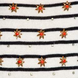 Pre Owned Gucci Off-White Striped Cashmere Embellished Sweater S