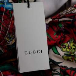 Pre Owned Gucci Floral Printed Jersey Web Stripe Trimmed Pleated Midi Skirt M