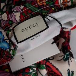 Pre Owned Gucci Floral Printed Jersey Web Stripe Trimmed Pleated Midi Skirt M