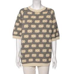 Pre Owned Gucci Multicolored GG Lurex Jacquard Wool Crewneck Sweater L