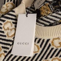 Pre Owned Gucci Multicolored GG Lurex Jacquard Wool Crewneck Sweater L