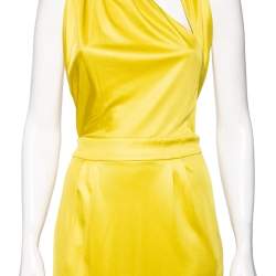 Gucci Yellow Silk One Shoulder Draped Dress M