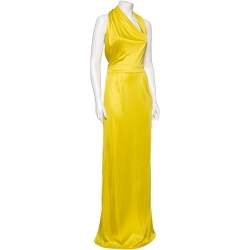 Gucci Yellow Silk One Shoulder Draped Dress M