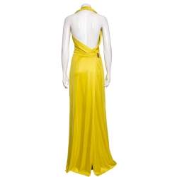 Gucci Yellow Silk One Shoulder Draped Dress M