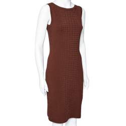 مملوكة مسبقًا Gucci Brown Scaled Knit Sleeveless Dress L