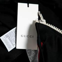 Pre Owned Gucci Black Jersey Floral Embroidered Ruffled Detail Technical Jacket L