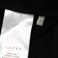 Pre Owned Gucci Black Jersey Floral Embroidered Ruffled Detail Technical Jacket L