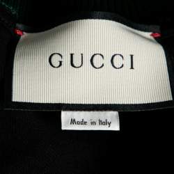 Pre Owned Gucci Black Jersey Floral Embroidered Ruffled Detail Technical Jacket L