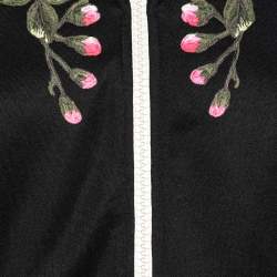 Pre Owned Gucci Black Jersey Floral Embroidered Ruffled Detail Technical Jacket L