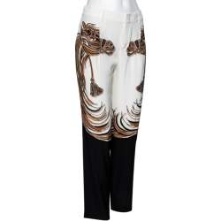 Pre Owned Gucci White Horse and Tassel Printed Silk Pants M