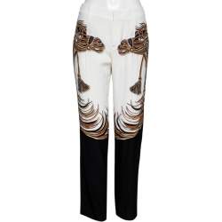 Pre Owned Gucci White Horse and Tassel Printed Silk Pants M