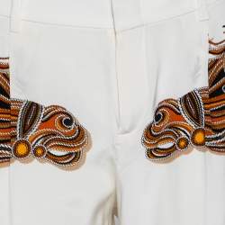 Pre Owned Gucci White Horse and Tassel Printed Silk Pants M