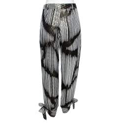 Pre Owned Gucci Monochrome & Lurex Polka Dotted Silk Pants M