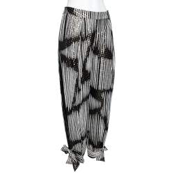 Pre Owned Gucci Monochrome & Lurex Polka Dotted Silk Pants M