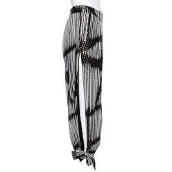 Pre Owned Gucci Monochrome & Lurex Polka Dotted Silk Pants M