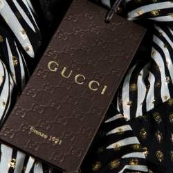 Pre Owned Gucci Monochrome & Lurex Polka Dotted Silk Pants M
