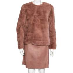 Gucci Pink Mink Fur Long Sleeve Top & Leather Skirt Set M