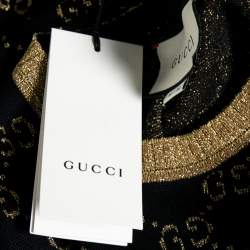 Pre Owned Gucci Navy Blue and Gold Lamé GG Knit Top XXL