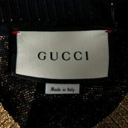 Pre Owned Gucci Navy Blue and Gold Lamé GG Knit Top XXL