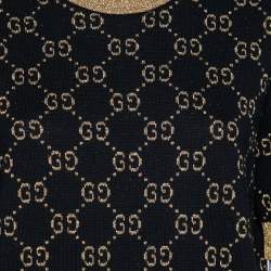 Pre Owned Gucci Navy Blue and Gold Lamé GG Knit Top XXL