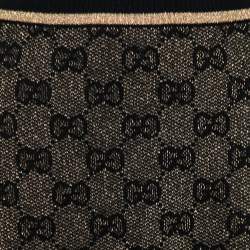 Pre Owned Gucci Gold & Black GG Lurex Jacquard Wool Skirt S