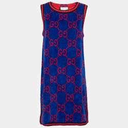 Gucci Blue GG Jacquard Terry Cotton Sleeveless Dress L