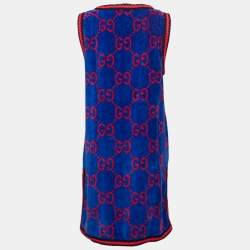 Gucci Blue GG Jacquard Terry Cotton Sleeveless Dress L