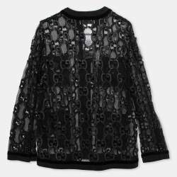 Gucci Black Mesh Laser Cut GG Long Sleeve Button Front Jacket S