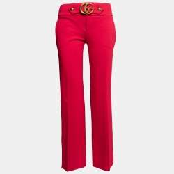 Pre Owned Gucci Fuchsia Crepe GG Buckle Detail Cropped Flared Pants M
