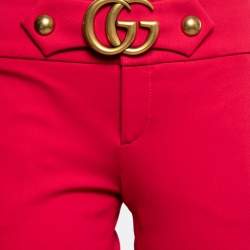 Pre Owned Gucci Fuchsia Crepe GG Buckle Detail Cropped Flared Pants M