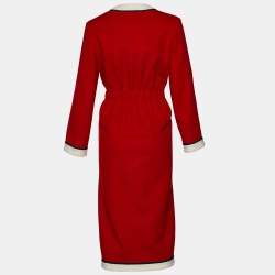 Pre Owned Gucci Red Wool Feline Button Detail Long Coat M