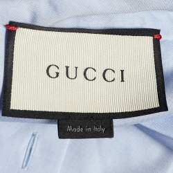 Pre Owned Gucci Blue Cotton Ruffle Neck Tie Detail Shirt M