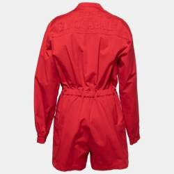 Gucci Red Cotton Web-Stripe Detail Jumpsuit M