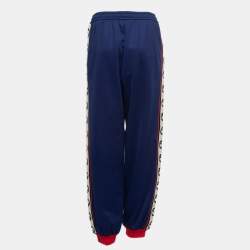 Pre Owned Gucci Blue Jersey Logo Band Stripe Jogger Pants M