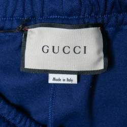 Pre Owned Gucci Blue Jersey Logo Band Stripe Jogger Pants M