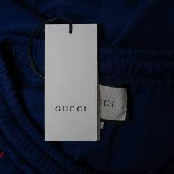 Pre Owned Gucci Blue Jersey Logo Band Stripe Jogger Pants M