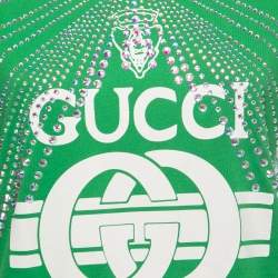 Gucci Green Logo Print Rhinestone Embellished T-Shirt L