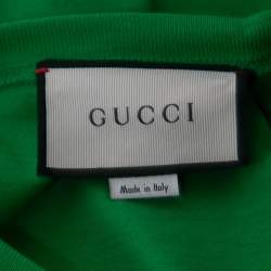 Gucci Green Logo Print Rhinestone Embellished T-Shirt L