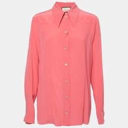 Gucci Pink Silk-Satin Pleated Long Sleeve Shirt L