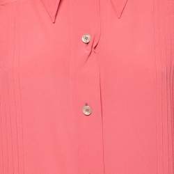 Gucci Pink Silk-Satin Pleated Long Sleeve Shirt L