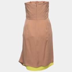 Pre Owned Gucci Beige Silk Chiffon Strapless Short Dress M