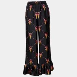 Gucci Black Ice Cream Printed Silk Flared Hem Pants S